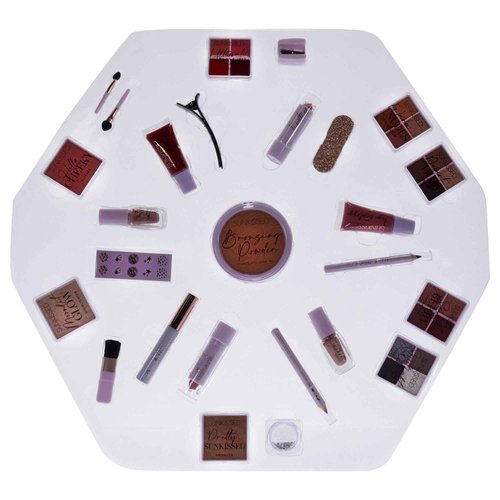 Sunkissed Christmas 25 Days of Beauty - Face, Lips and Eye Makeup - 2 Nail Polishes and 3 Cosmetic Brush Applicators - Vegan Formula - 25 Makeup Products and Accessories - 1 pc Gift Set