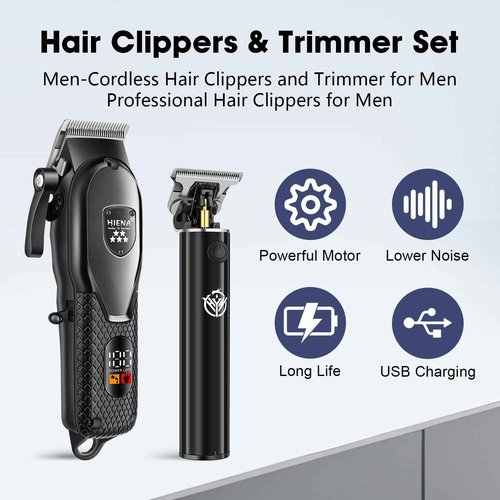 HIENA PRO Professional Hair Clippers Set for Men,Cordless Rechargeable Clippers Set and Trimmers Kit, Haircut Clipper Set for Barbers with LED Display, Gifts for Men