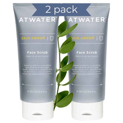 ATWATER Skin Armor Exfoliating Face Scrub,Men’s Facial Cleanser - Smoothes and Cleans Skin to remove Dead Skin - Travel Size Mens Face Exfoliator Leaving you Fresh and Vibrant - 3.4 oz (2 pack)