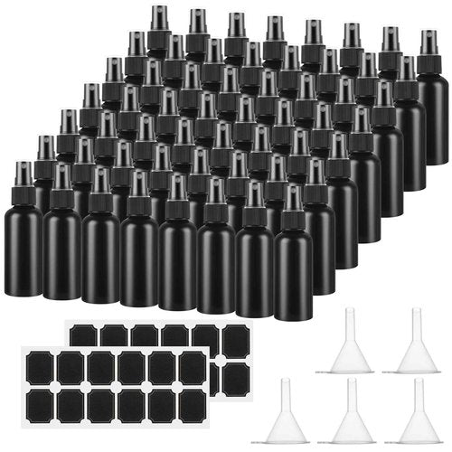 ABuff 60 Pack 2oz Plastic Spray Bottles Small Empty Fine Mist Spray Bottle Black Bottles for Essential Oils, Bath, Beauty, Hair & Cleaning, Small SprayBottles for Travel, With 5 Funnels
