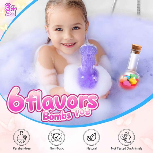 MeCids Magic Potion Bubble Bath Bombs for Kids -Bath Color Tablets Bath Potions for Toddlers Ages 4-12 Fun Science Kit Gift for Birthday, Halloween，Christmas- 6 Pack (Shaped Gems & Stars)