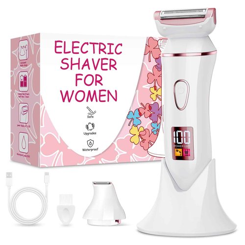 2-in-1 Bikini Trimmer for Women, Gifts for Women, Electric Shaver for Womens, Rechargeable Wet Dry Lady Hair Remover,IPX7 Waterproof, Razor for Legs