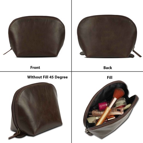 TheAntiq Leather Cosmetic Bags Make Up Bags for Women - Handmade Makeup Case Small Makeup Bags Jewelry Coin Pouch, Toiletry Bag for Men, Travel Cosmetic Pouch For Purse Brown
