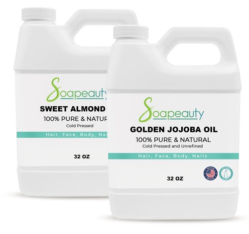 Golden Jojoba Oil & Organic Sweet Almond Oil Bundle | 100% Pure & Natural | Carrier for Essential Oils | Moisturizer for Face, Skin, Hair, Body | DIY Projects…