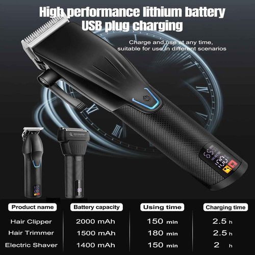 EHJYO Professional Hair Clippers and Trimmer Set, Electric Razor Foil Shavers, Cordless Clippers for Hair Cutting, LCD Display/Travel Case, Gifts