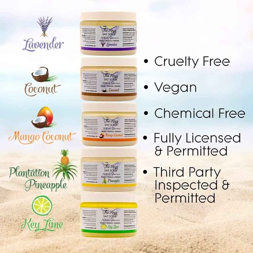 The Keys Salt Scrub -Sea Salt Scrub - Exfoliating Body Scrub with Wooden Spoon - Moisturizing Exfoliator for Hands, Foot, Bath, (12 Ounce (Pack of 3), Key Lime)