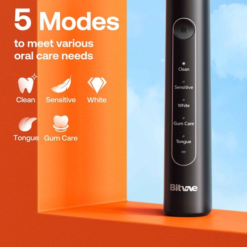 Bitvae Toothbrush Cleaner & R2 Rotating Electric Toothbrush Black for Adults and Kids with 8 Brush Heads, 5 Modes, Pressure Sensor, Travel Case, Bundle