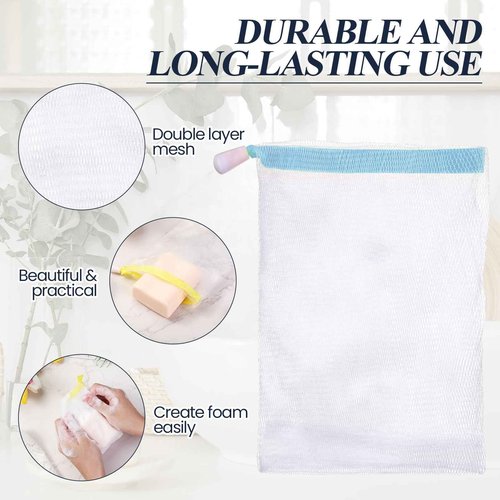 Hushee 240 Pcs Soap Bag Bubble Mesh Bags Exfoliating Soap Pouch with Drawstring for Foaming Drying Easy Bubble Store