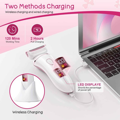 2-in-1 Bikini Trimmer for Women, Gifts for Women, Electric Shaver for Womens, Rechargeable Wet Dry Lady Hair Remover,IPX7 Waterproof, Razor for Legs