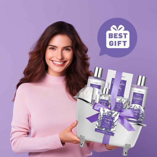 Spa Gift Basket for Women, 8pcs Lavender Spa Kit Set with Body Wash, Bubble Bath, Scrub, Bath & Beauty Skin Care Gift Sets, Christmas Gifts Set for Women, Her, Mom