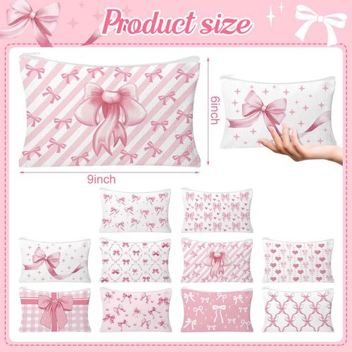 HSDSH 30pcs Pink Bow Makeup Bag Coquette Cosmetic Bags for Women Elegant Bow Preppy Pink Pouch Travel Toiletry Bag Bow Themed Gifts for Women Teens Teen Girls