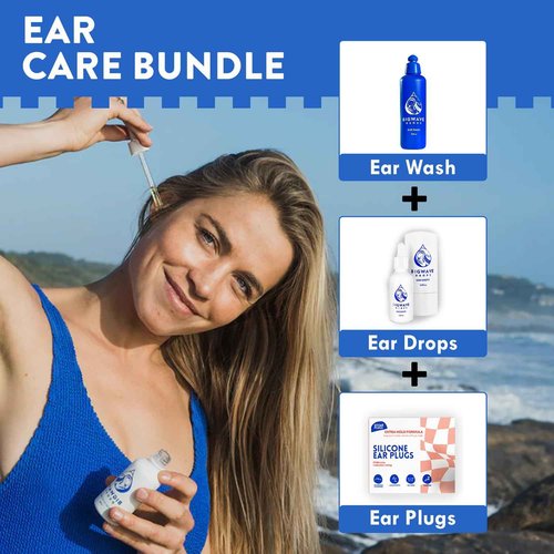 Ear Care Bundle - Includes Ear Drops, Ear Wash & Silicone Ear Plugs - for Swimmers, Athletes, Divers, Travelers - Ear Care Products for Men, Women, Kids & Adults - Best Swimmer Gift