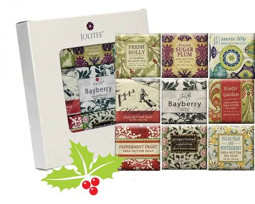 Jolitee French Milled Botanical Soap Sampler Set of 9 - Individually Wrapped Vegetable-Based Mini Soaps with Essential Oils, Shea Butter, and Natural Extracts (Seasons Scents)