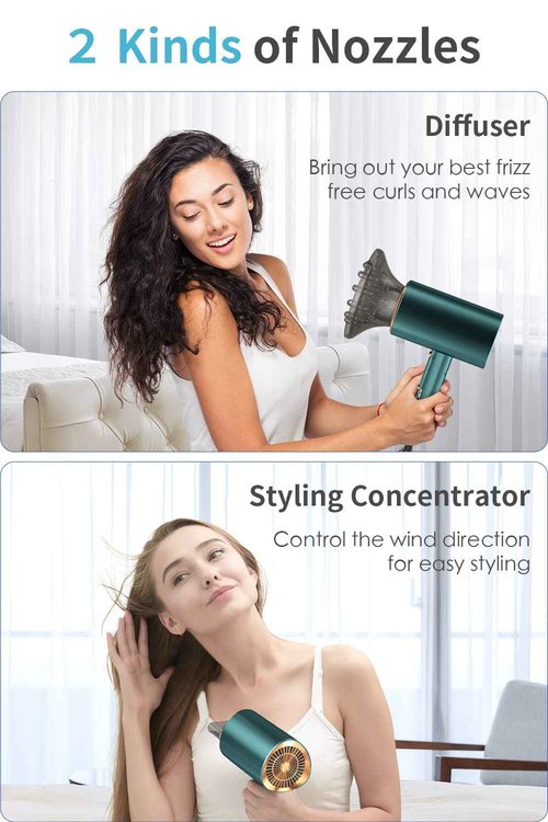 Dxliwky Professional Ionic Hair Dryer Blow Dryer with Diffuser and Concentrator for Curly Hair,Foldable Handle Travel Hair Dryer,Constant Temperature Hair Care (Vintage Green)