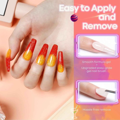 modelones Color Changing Gel Nail Polish Set 6 Colors, Sheer Pink Glitter Temperature Mood Changing Blue Green Orange Gel Polish Soak Off Nail Art Design Kit Manicure Salon DIY Gift