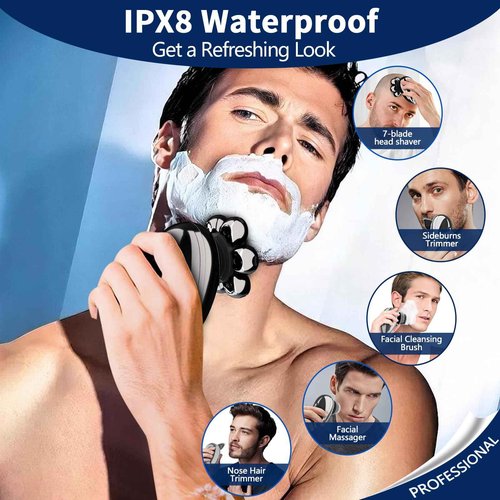 Head Shavers for Bald Men, Electric Razor, IPX8 Waterproof Dry/Wet Bald Head Shaver with 10000 RPM High-Speed Motor, Rechargeable Head Razor with LED Display, USB-C Cable, Perfect for Home & Travel