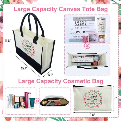 IANFEPH Christian Gifts for Women Faith Inspirational Religious Gifts Baskets for Mother Friends Grandma Encourage Bible Baptism Set with Canvas Tote Bag Socks Tumbler