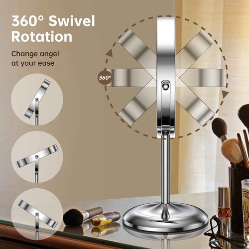Gospire 7" Lighted Makeup Mirror with Magnification 10X/1X, Rechargeable Cordless Stepless Dimming LED Lights, 360° Swivel Magnifying Cosmetic Vanity Standing Mirror for Dresser, Bathroom