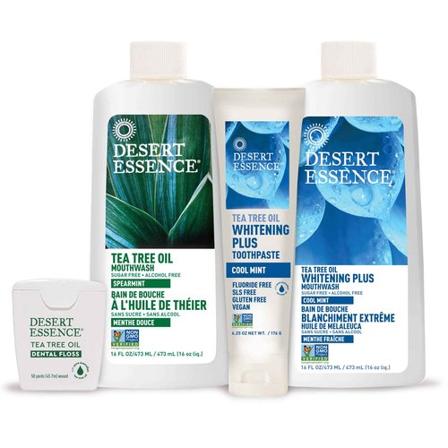 Desert Essence Tea Tree Oil Mouthwash - 16 Fl Ounce - Pack of 6 - Natural Refreshing - Spearmint Flavor - Helps Reduce Plaque Buildup - Refreshes Mouth & Gums - Vitamin C - Oral Care - No Parabens