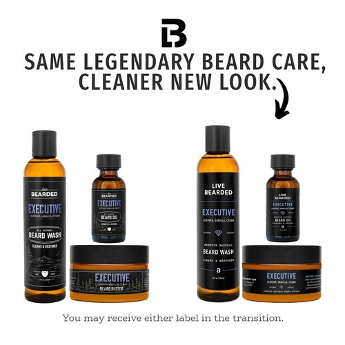 Live Bearded 3-Step Beard Grooming Kit - Wash, Oil and Butter - Made in the USA - All-Natural Ingredients with Shea, Jojoba - Growth Support | Executive Scent - Cedar, Vanilla