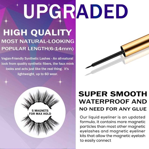 DUOERLA Magnetic Eyelashes 8D Luxury Volume Fluffy Colored Eyelashes Magnetic Lashes with Eyeliner Kit, Cat-Eye 18-23MM Long Cruelty-Free&Vegan 10 Pairs