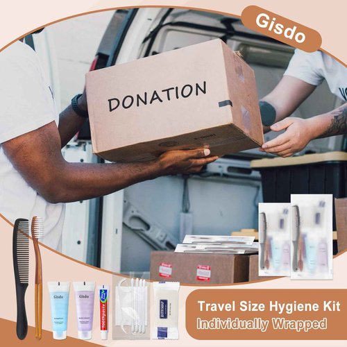 Gisdo 50-Pack Toiletry Kits - Personal Hygiene & Travel Kit for Men, Women & Charity - Disposable, Bulk Homeless Care Package Supplies