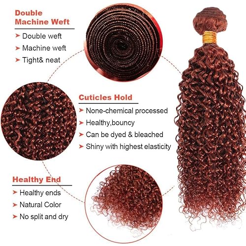Reddish Brown Kinky Curly Bundles Human Hair Auburn Bundles 20 22 24 Inch Double Weft Color 33 Human Hair Weave Extensions Copper Brown Curly Bundle