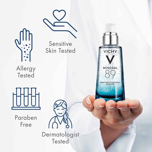 VICHY Mineral 89 Fortifying & Hydrating Daily Skin Booster, Pure Hyaluronic Acid Serum For Face, Plumps & Hydrates, Repairs Skin Barrier, Lightweight Moisturizing Gel, Fragrance Free & Oil-Free