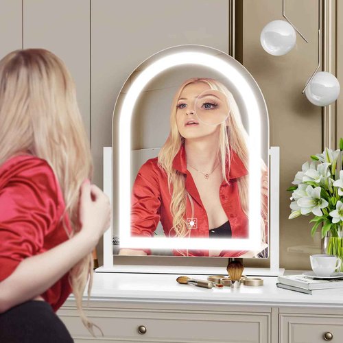 Gvnkvn Arched Makeup Vanity Mirror with Lights 17.2" Large LED Lighted Mirror, Hollywood Make Up Mirror with Lighting, Smart Touch,Detachable 5X Magnification 360° Rotation, (Gold,Gift Box)