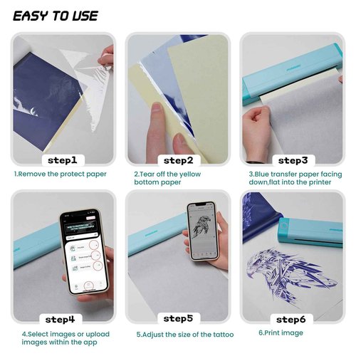Padieoe Tattoo Stencil Printer, 2000mAh Wireless Thermal Tattoo Printer with 10PCS Transfer Paper, Compatible with Phone/Tablet/PC, Portable Thermal Transfer Machine for Tattooists & Beginners