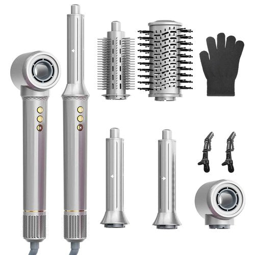 REITOW 5-in-1 Blow Dryer Brush Set - 110,000 RPM High Speed Hair Dryer & Airbrush Hair Multi Styler - No Heat Damage Auto Wrap Air Curler - Magic Hot Air Styler for at Home Styling Women Gray