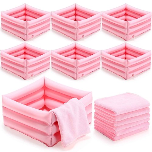 FillTouch 12 Pcs Foot Spa Kit for Girls Kids 12. 5 x 12. 5 x 8. 3 Inch Foot Care Bath and 12 x 28 Inch Hand Towels Washbasin Salon Towels for Spa Sleepover Party Supplies(Light Pink)