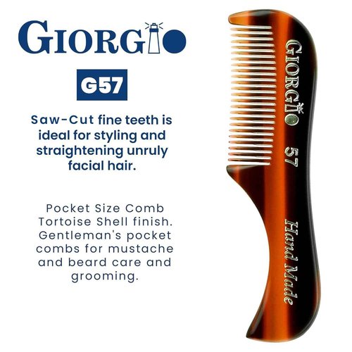Giorgio G57 Extra Small 2.75 Inch Men's Fine Toothed Beard and Mustache Comb for Facial Hair Grooming and Styling. Wallet Pocket Comb Handmade of Quality Durable Cellulose, Saw-Cut and Hand Polished