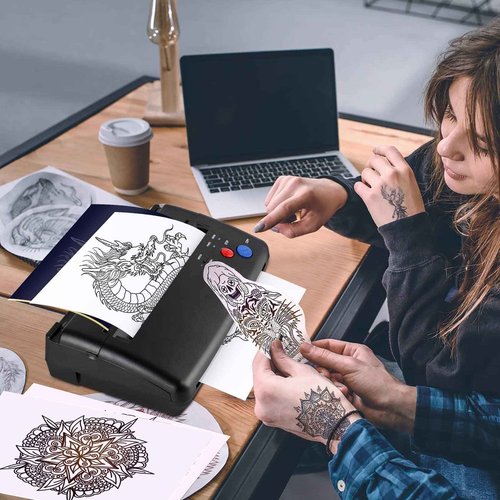 CORIEOSD Tattoo Transfer Stencil Machine with 20 Thermal Tattoo Kit Copier Printer Tattoo Transfer Stencil Paper Tattoo Stencil Printer Machine for Tattoos Black Version
