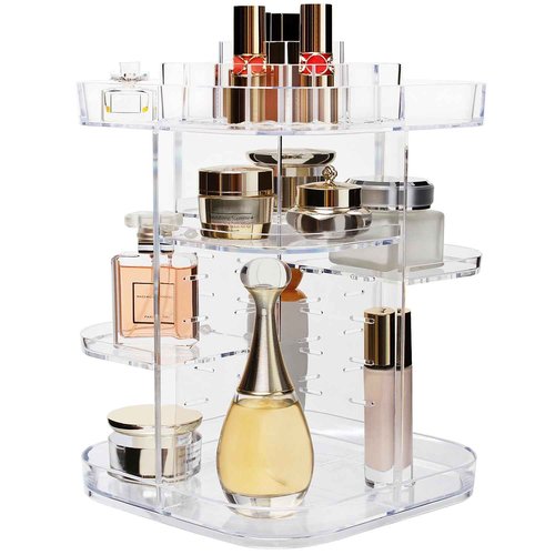 AMEITECH 360-Degree Makeup Organizer, DIY Adjustable Rotating Cosmetic Storage Carousel Spinning Holder Storage Rack with 5 Layers Large Capacity, Best for Countertop, Square