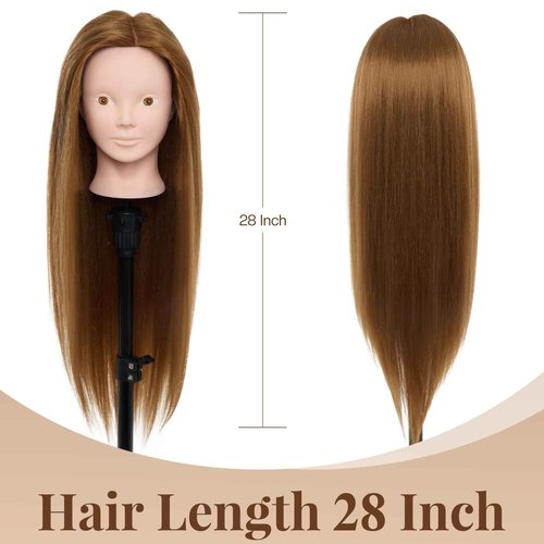 Mannequin Head with 80% Real Human Hair - 28 Inch Makeup Cosmetology Hairdressing Training Head Practice Doll Head Manikin Styling Head Braiding Mannequin Head #27