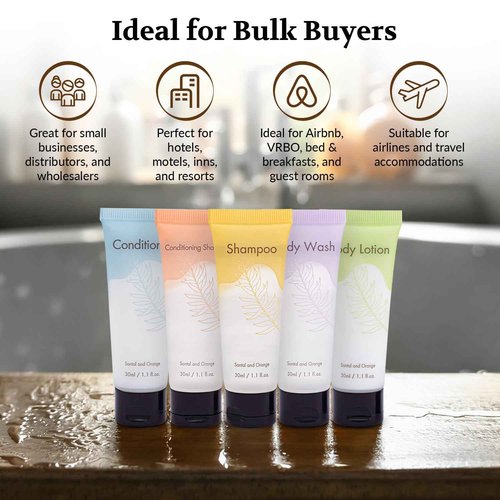 NISGUR Leak-Proof Travel Size Body Lotion 1.1 Fl.oz/ 30 ml Each 200PCS Bulk Pack of Hotel Lotion Santal and Orange Scent Amenities and Toiletries for Hospitality