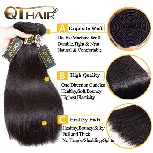 QTHAIR 16A Grade Straight Human Hair Bundles 16" 16" 18" 100% Unprocessed Virgin Indian Human Hair Extensions For Women Human Indian Straight Hair Bundles Bundles Human Hair