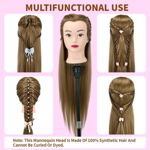 Presilkee 28" Cosmetology Mannequin Head With Hair - Doll Head For Hair Styling | wig Mannequin Head For Braiding, Cutting & Styling Practice | Includes Free Wig Stand & Hair Tools Set (Golden)