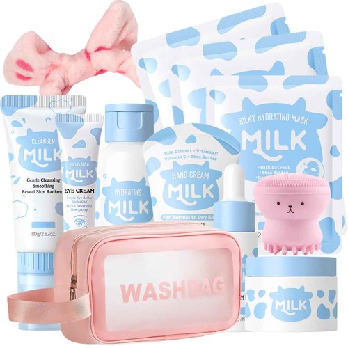 Milk Skincare Set for Kids,12 IN 1 Moisturizing & Gentle Milk Skin Care for Teens 10-12, Kids Skin Care Set for Girls Ages 8-12, Travel Essentials Face Skincare for Girls 10-12 Kit, All Skin Types