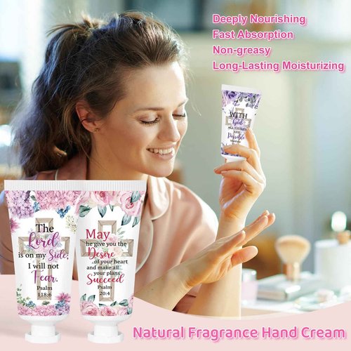 50 Pcs Christian Hand Cream Gifts Christian Gifts for Women Breast Cancer Awareness Favors Bible Verse Hand Lotion Scripture Travel Hand Lotion Prayers Religious Gifts for Women Christmas