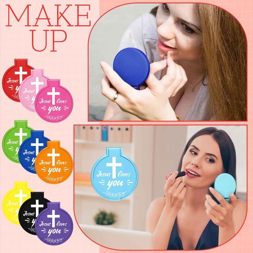 Yerliker 80 Pcs Christian Mini Compact Mirrors Bulk Christmas Jesus Loves You Cute Pocket Mirrors for Purses Inspirational Religious Gifts for Women Girls Coworkers Friends Employee