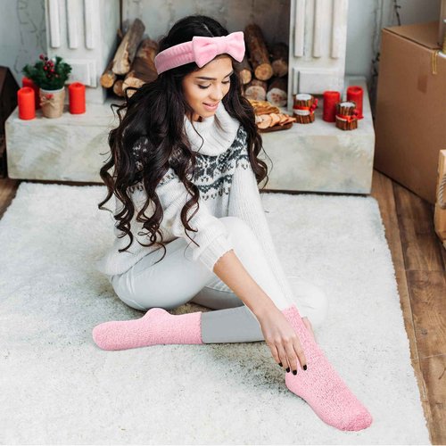 Shyyween 24 Pcs Pink Spa Party Favors Sleepover Party Supplies for Girls Include 12 Spa Headband, 12 Fuzzy Socks for Slumber, Bachelorette, Pajama Gift