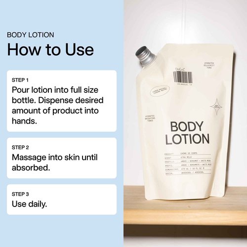 DedCool Body Lotion Refill | Xtra Milk | Deeply Hydrating Lightweight Formula with Ceramides, Snow Mushroom & Meadowfoam Oil | Soft Musk, Bergamot & Amber Scent | Non-Toxic, Vegan Skincare | 16 fl oz