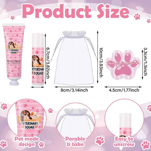 Heigble 30 Sets Vet Tech Gifts Hand Cream and Lip Balm Bulk Set for Veterinary Technologist Nurse with Organza Bag Thank You Tag, Vet Tech Week, Christmas, Thanksgiving Small Gifts