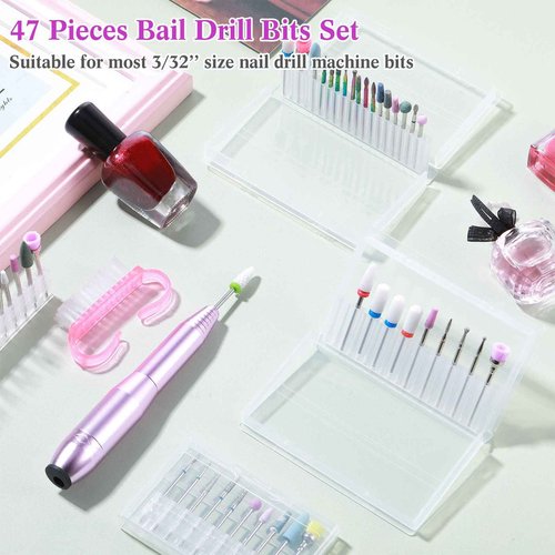 Chumia 47 Pcs Nail Drill Bits Sets 3/32 Inch Electric Diamond Ceramic Acrylic Gel Nail Bit Kit Manicure Supplies Carbide Cuticle for Manicure Drill Remover for Home Salon Gel Pedicure Tools