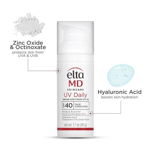 EltaMD UV Daily SPF 40 Face Sunscreen Moisturizer with Zinc Oxide, Daily Face Moisturizer with SPF, Sunscreen, For Dry Skin 1.7 oz Pump