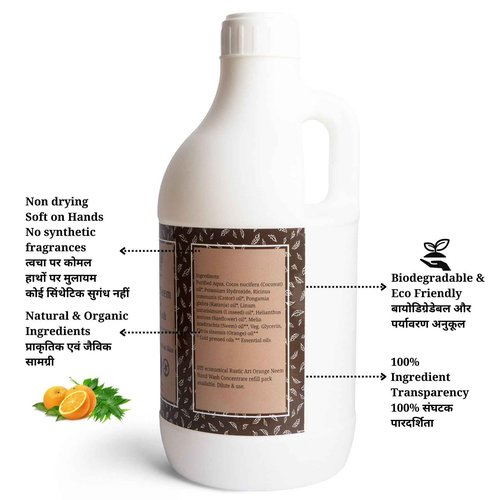 Rustic Art Organic Orange Neem Hand Wash | Soap based | Liquid Refill Pack | 1100mL (1100mL)