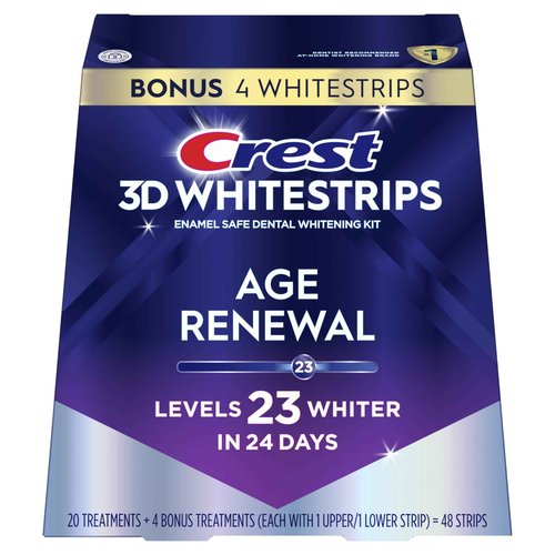 Crest 3D Whitestrips Age Renewal – Teeth Whitening Kit, 24 Treatments (20 + 4 Bonus), Each with 1 Upper/1Lower, 48 Strips – Crest 3DWhite Teeth Whitening Strips