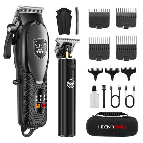 HIENA PRO Professional Hair Clippers Set for Men,Cordless Rechargeable Clippers Set and Trimmers Kit, Haircut Clipper Set for Barbers with LED Display, Gifts for Men
